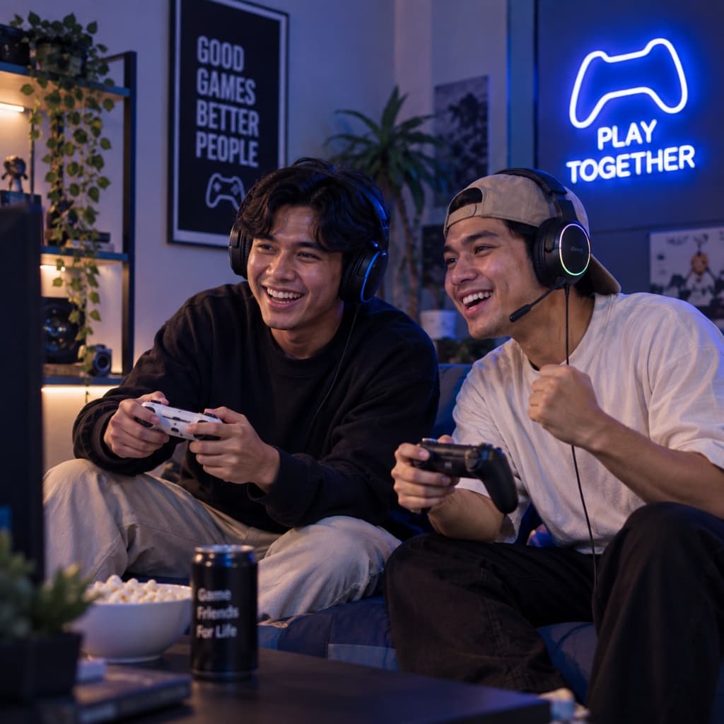 Friends gaming and hanging out together